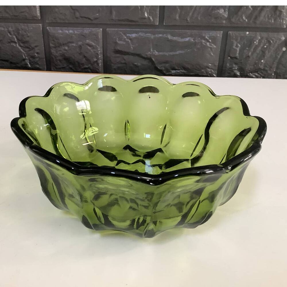 Vintage Green Depression Glass Scalloped Bubble Bowl